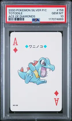2000 POKEMON SILVER VERSION PLAYING CARDS ACE OF DIAMONDS #158 TOTODILE PSA 10 - Image 1