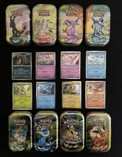 Prismatic Evolutions Set Of 8 Costco Mini Tins and Promo Cards NO PACKS - Image 1