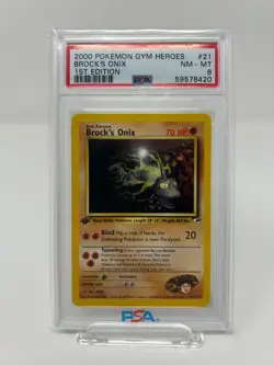 2000 Pokemon Gym Heroes Brock's Onix 1st Edition #21 PSA 8 NM-MT WOTC Vintage TC - Image 1