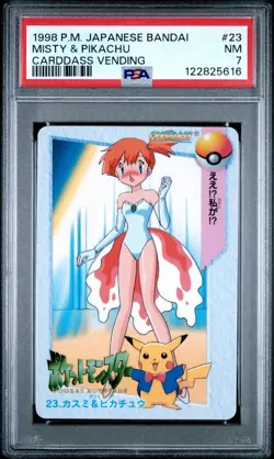 1998 POKEMON JAPANESE BANDAI CARDDASS VENDING 23 MISTY & PIKACHU PSA 7 - Image 1