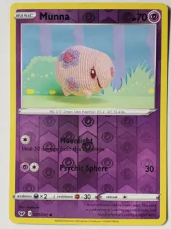 REVERSE HOLO Munna 087/202 VLP - Asako Ito Crocheted Sword Shield Pokemon Card - Image 1