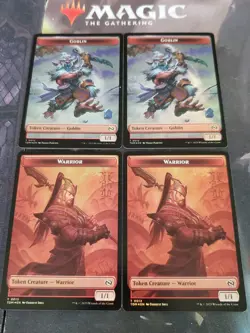 Mtg. 4x Goblin / Warrior Double-Sided Tokens. Foil. Tarkir Dragonstorm. Nm - Image 1