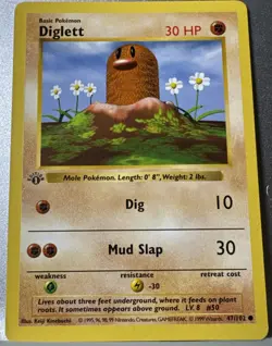 Diglett 47/102 1st Edition Shadowless Base Set 1999 Pokemon WOTC DMG (Dents) - Image 1