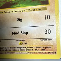 Diglett 47/102 1st Edition Shadowless Base Set 1999 Pokemon WOTC DMG (Dents) - Image 4