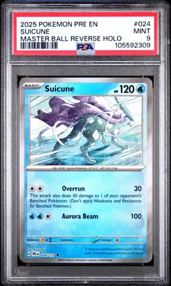 2025 POKEMON PRE EN-PRISMATIC EVOLUTIONS MASTER BALL REVERSE HOLO SUICUNE PSA 9 - Image 1