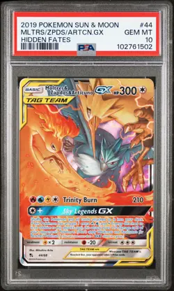 2019 POKEMON SUN & MOON HIDDEN FATES #44 MOLTRES & ZAPDOS & ARTICUNO GX PSA 10 - Image 1