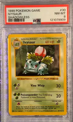 1999 Pokemon Base Set Ivysaur Shadowless PSA 8 NM-MT - Image 1