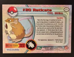 1999 Topps TV Animation Raticate #20 Green Logo Non Foil Pokemon Card - Image 2