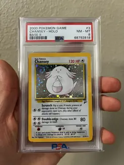 Pokemon 2000 Base Set 2 Chansey Holo Rare Card 3/130 PSA 8 Mint - Image 1