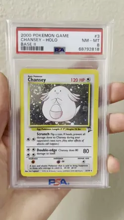 Pokemon 2000 Base Set 2 Chansey Holo Rare Card 3/130 PSA 8 Mint - Image 2