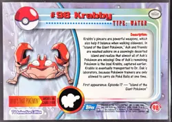 Pokemon 2000 Topps TV Animation Edition Series 2 Krabby #98 - Image 2