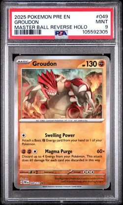 2025 POKEMON PRE EN-PRISMATIC EVOLUTIONS MASTER BALL REVERSE HOLO GROUDON PSA 9 - Image 1