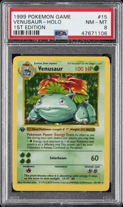 1999 POKEMON BASE SET 1ST EDITION #15 VENUSAUR-HOLO PSA 8 - Image 1