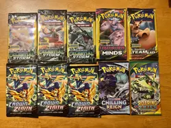 10x Pokemon Booster Pack Lot team up, unified minds, crown zenith,roaring skies - Image 1