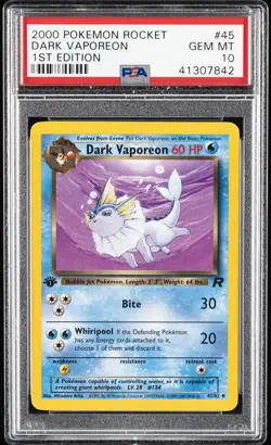 2000 POKEMON ROCKET 1ST ED #45 DARK VAPOREON PSA 10 - Image 1