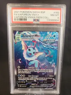 2021 POKEMON BLACK STAR PROMO #SWSH182 VAPOREON VMAX FA PREMIUM COLLECTION PSA 8 - Image 1