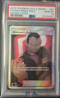 2019 POKEMON SUN & MOON HIDDEN FATES #67 FULL ART/GIOVANNI'S EXILE PSA 10 - Image 1