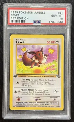 PSA 10 EEVEE #51 1999 POKEMON JUNGLE 1ST EDITION - Image 1