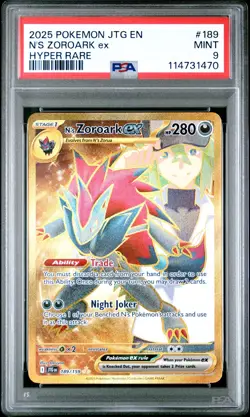 2025 POKEMON JTG EN-JOURNEY TOGETHER HYPER RARE #189 N'S ZOROARK EX PSA 9 - Image 1