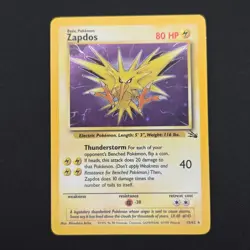Pokemon TCG Card Zapdos 15/62 Fossil Unlimited Holo ErrorU Rare Vintage - LP - Image 1
