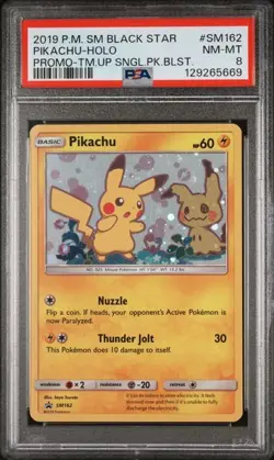 2019 POKEMON SM BLACK STAR PROMO #SM162 PIKACHU-HOLO PSA 8 (Q669) - Image 1