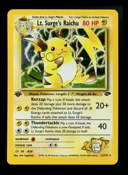 1st Edition Lt. Surge's Raichu 11/132 Gym Challenge 2000 Holo Rare WOTC Pokemon - Image 1