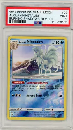 2017 Pokemon Sun & Moon Alolan Ninetales Reverse Holo #28 PSA 9 Mint - Image 1