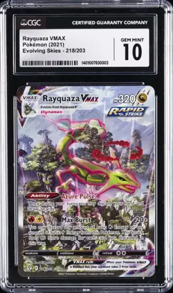 2021 POKEMON EVOLVING SKIES #218/203 RAYQUAZA VMAX CGC 10 GEM MINT - Image 1