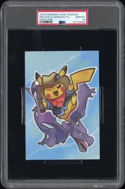 2022 POKEMON FOSSIL MUSEUM POSTCARD PIKACHU & AERODACTYL PSA 10 - Image 1
