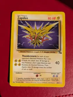 Zapdos 30/62 Fossil Non Holo Rare WOTC Pokemon Card Played Condition - Image 1