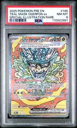 2025 POKEMON PRE EN-PRISMATIC EVOLUTIONS #145 TEAL MASK OGERPON EX PSA 8 - Image 1