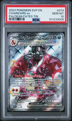 2024 POKEMON SVP EN-SV BLACK STAR PROMO PALDEAN FATES TIN CHARIZARD EX PSA 10 - Image 1