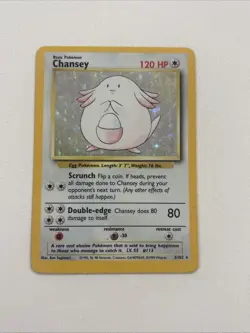 RARE Vintage Pokemon TCG Card Base Set Holo Chansey 3/102 LP Condition 1999 - Image 3