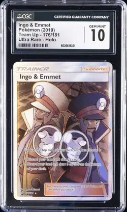 2019 POKEMON TEAM UP, ULTRA RARE - HOLO #176/181 INGO & EMMET CGC 10 GEM MINT - Image 1