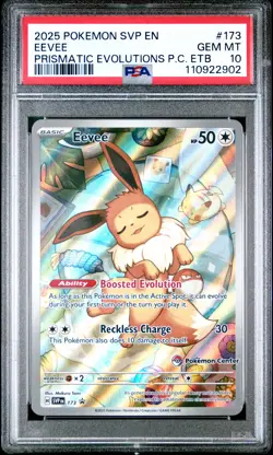 2025 POKEMON PRISMATIC EVOLUTIONS POKEMON CENTER ETB PROMO EN #173 EEVEE PSA 10 - Image 1