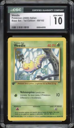 2000 Pokemon ITALIAN 1st Edition Base Set Weedle 69/102 CGC 10 GEM MINT - Image 1