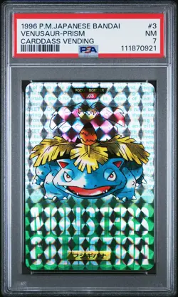 1996 POKEMON JPN BANDAI CARDDASS VENDING #3 VENUSAUR-PRISM PSA 7 - Image 1