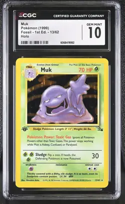 CGC 10 GEM MINT Muk 1999 Fossil 1st Edition 13/62 Holo Pokemon Card - Image 1