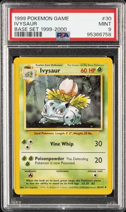 1999 POKEMON BASE SET 1999-2000 "4TH PRINT" #30 IVYSAUR PSA 9 - Image 1
