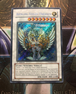 *** AVENGING KNIGHT PARSHATH *** 1ST EDITION SECRET RARE TDGS-EN000 YUGIOH! - Image 1