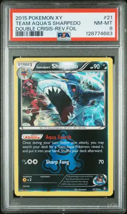 Pokemon Card Team Aqua's Sharpedo 21/34 Reverse Holo Double Crisis PSA 8 NM-MT - Image 1