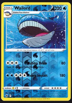 Wailord 032/159 Reverse Holo Crown Zenith Pokemon TCG Card NM - Image 1