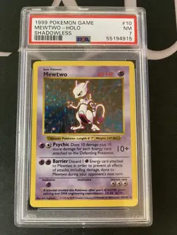 1999 POKEMON GAME BASE SET #10 MEWTWO SHADOWLESS HOLO PSA 7 NM CARD (2) - Image 1