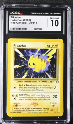 CGC 10 Pikachu 70/111 Neo Genesis Pokemon Card GEM MINT 2000 - Image 1