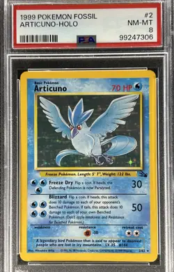 1999 Pokemon Fossil ** ARTICUNO ** HOLO #2 💎 PSA 8 💎 - Image 1