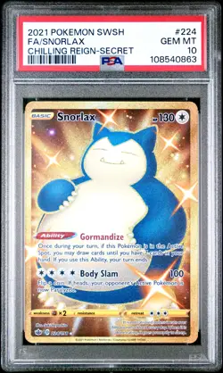 2021 POKEMON SWORD & SHIELD CHILLING REIGN SECRET #224 FULL ART/SNORLAX PSA 10 - Image 1