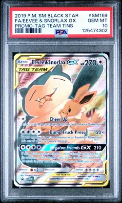 2019 POKEMON SM BLACK STAR PROMO #SM169 FULL ART/EEVEE & SNORLAX GX PSA 10 - Image 1