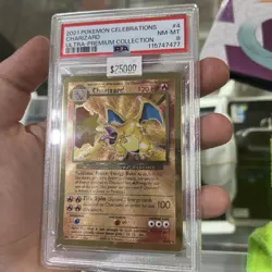 2021 Pokemon Celebrations Charizard 4/102 Gold Metal Promo Card PSA 8 - Image 1