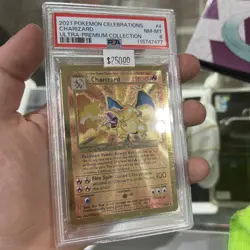 2021 Pokemon Celebrations Charizard 4/102 Gold Metal Promo Card PSA 8 - Image 2