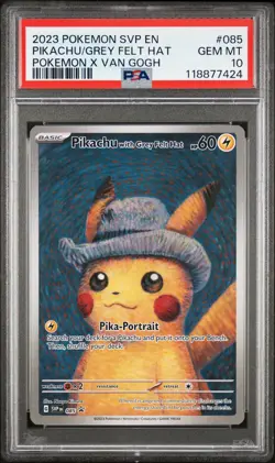 2023 POKEMON SVP EN-SV BLACK STAR PROMO #085 PIKACHU WITH GREY FELT HAT PSA 10 - Image 1